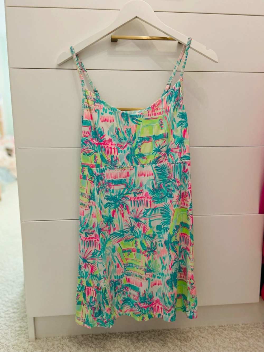 Lilly Pulitzer Luxletic Dress Neon Tropical Print Turquoise, Hot Pink & Lime L